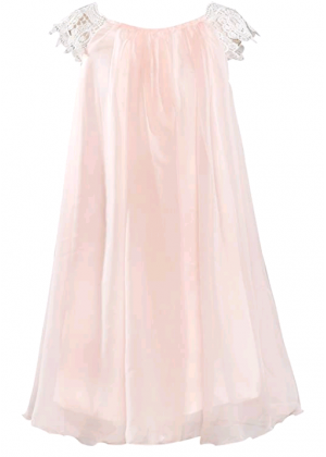 Ivory Lace Cap Sleeves Blush Pink Chiffon Flowy Bohemian Flower Girl Dress